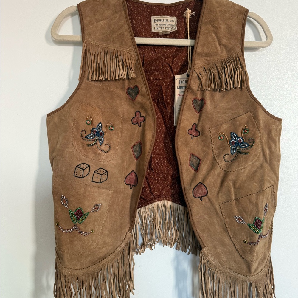 Ralph Lauren Double RL Tan Suede Vest with Embroidery - Picture 2 of 8